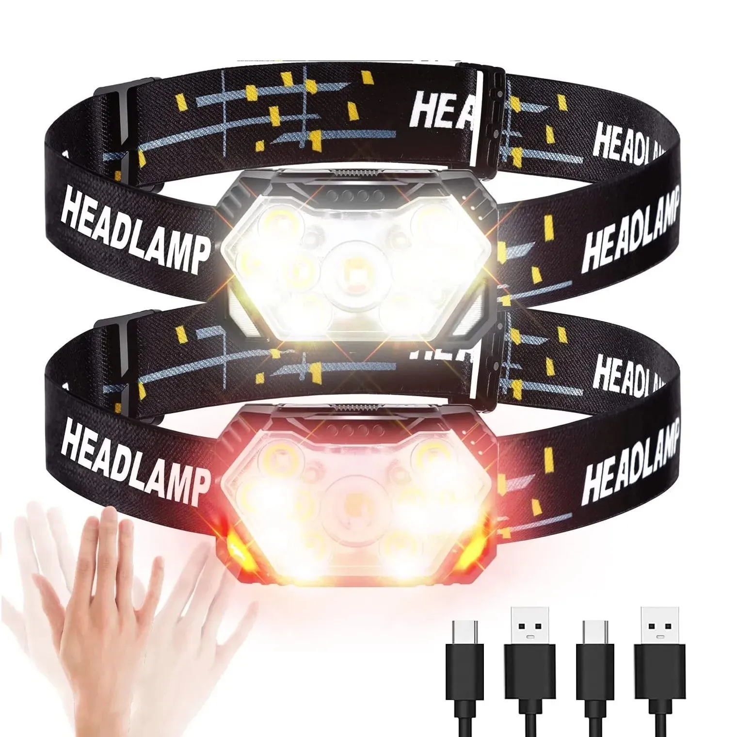 Strong Light Headlamp USB Rechargeable Motion Sensor Headlight