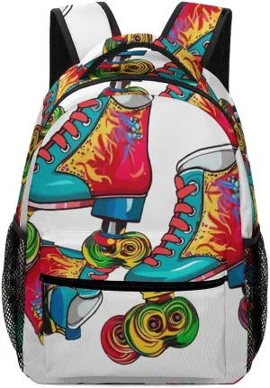 Stylish Backpack, Colorful Roller Skates Print Durable Backpack Travel Backpack Hiking Backpack Ergonomic Backpack Comfortable Backpack