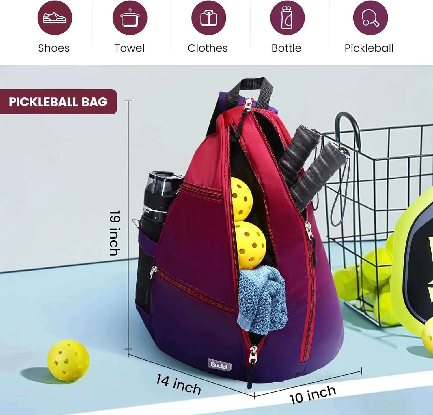 Sucipi Women's Reversible Pickleball Paddle Bag with Rackets Compartment