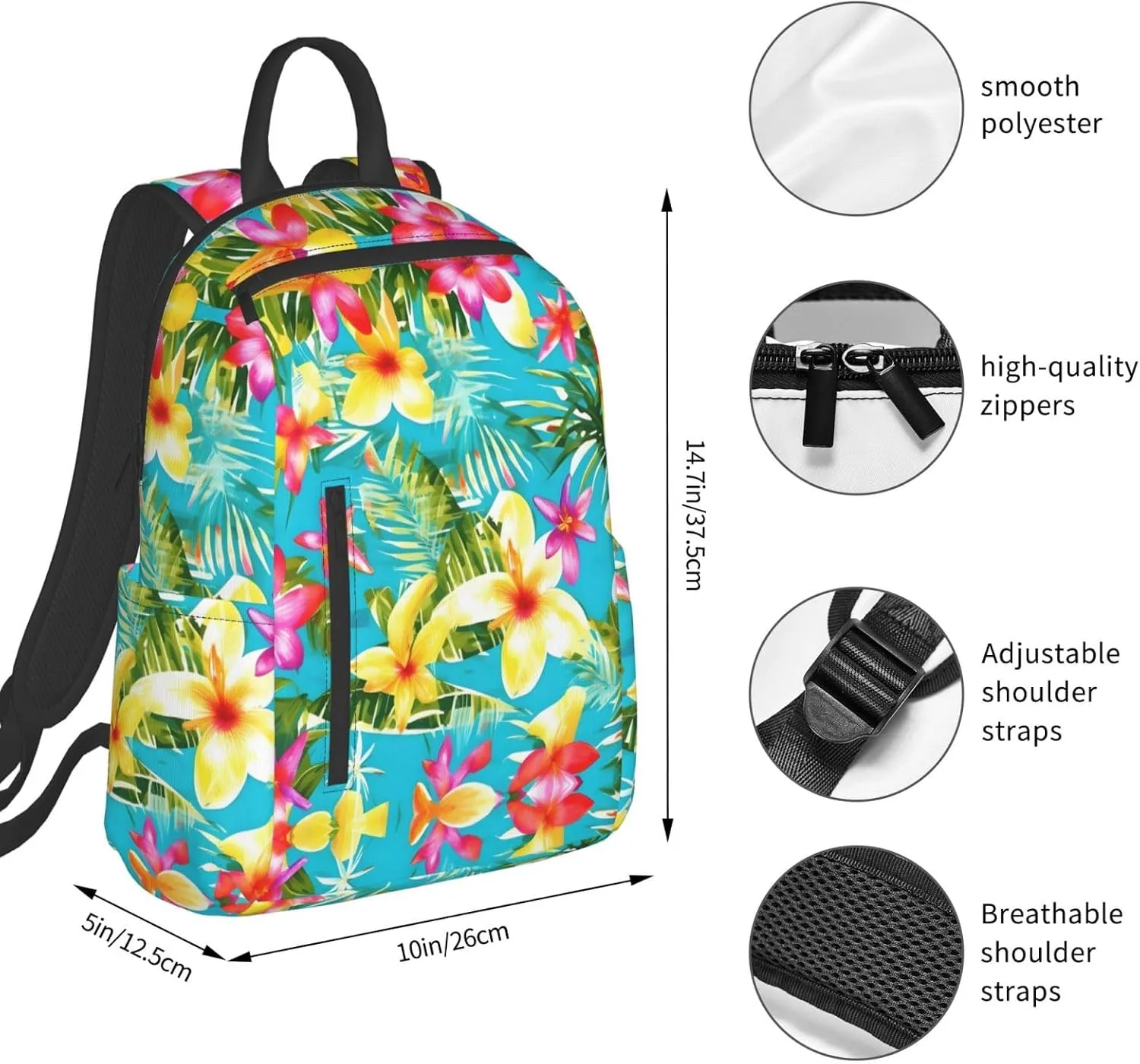 Summer Style Hawaiian Print Lightweight Backpack, Travel Bookbag College Bag,Laptop Backpack For Men Women