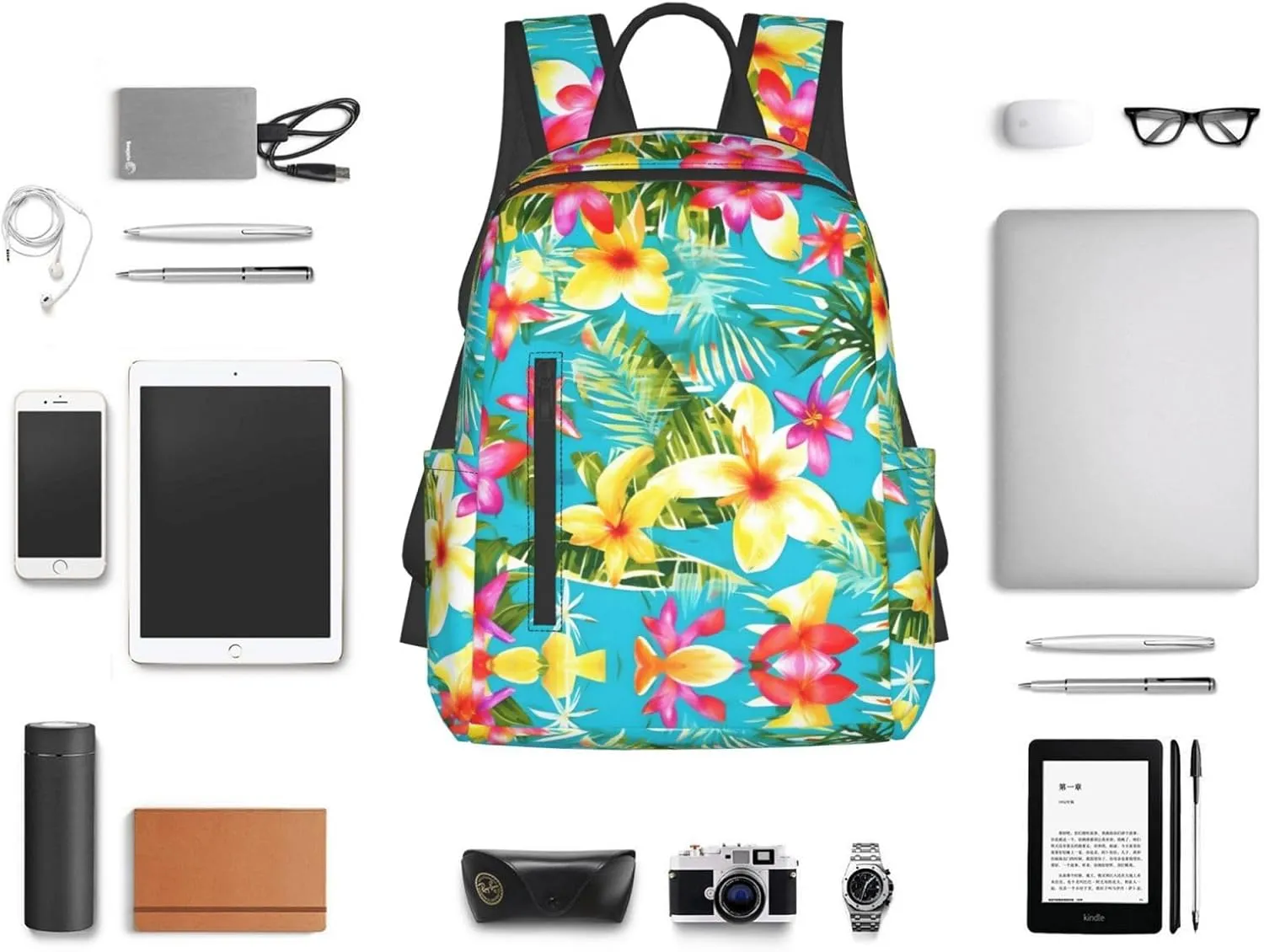 Summer Style Hawaiian Print Lightweight Backpack, Travel Bookbag College Bag,Laptop Backpack For Men Women