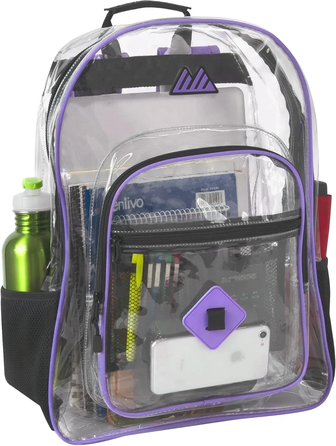 Summit Ridge Clear Waterproof Heavy Duty Stadium Approved Backpack with Mesh Pocket, Water Bottle Holding Pocket for Men and Women in Purple