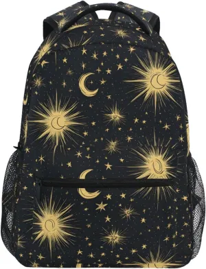 Sun Stars Crescent Moon School Kids Backpack for Boys Girls Laptop Backpack Lightweight Travel Bag for Women Men