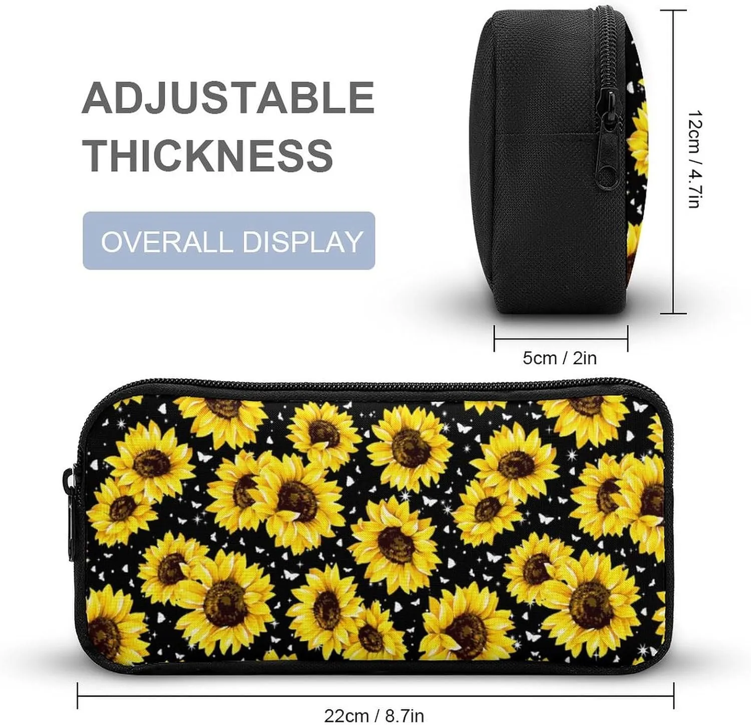 Sunflower Backpack with Lunch Box & Pencil Case for Kids Girls Boys School, 16 Inch Cute Sunflowers Bookbag, School Backpack for Students Children, Lightweight, Large Capacity