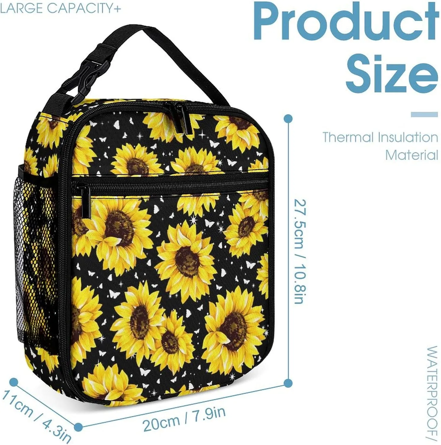 Sunflower Backpack with Lunch Box & Pencil Case for Kids Girls Boys School, 16 Inch Cute Sunflowers Bookbag, School Backpack for Students Children, Lightweight, Large Capacity