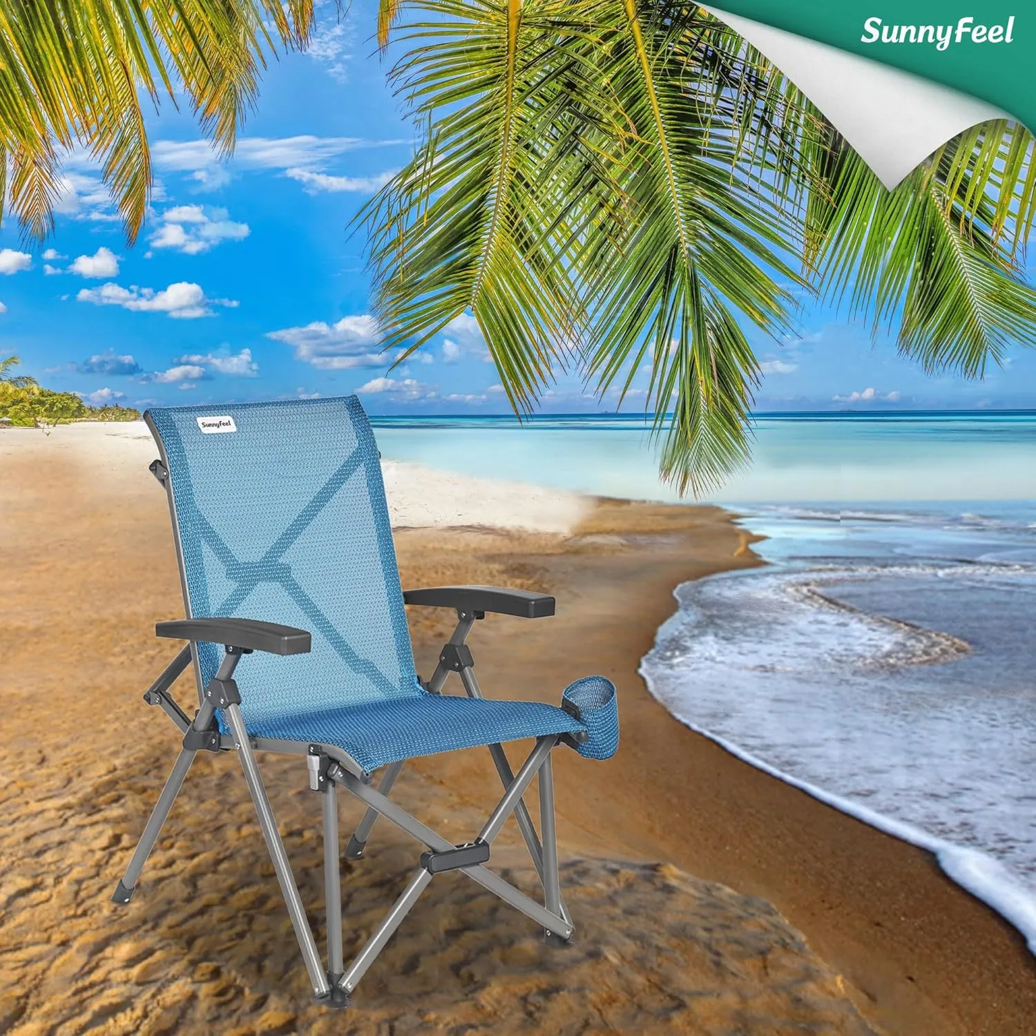 SUNNYFEEL Ergonomic High Back Camp Chair - 500lbs Heavy Duty Folding Chair, UV-Resistant Portable Camp Chair with Hard Armrests, Cup Holder＆ Bag for Outdoor, Basebal, Travel, Sports, Hiking, Fishing