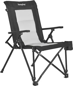 SUNNYFEEL Ergonomic High Back Camp Chair - 500lbs Heavy Duty Folding Chair, UV-Resistant Portable Camp Chair with Hard Armrests, Cup Holder＆ Bag for Outdoor, Basebal, Travel, Sports, Hiking, Fishing