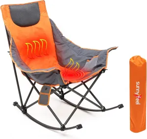 SUNNYFEEL Heated Camping Chair, Oversized Rocking Camping Chair for Adults 500 LBS,Folding Lawn Chair with Padded Patio Recliner, Portable Outdoor Camp Rocker Chairs