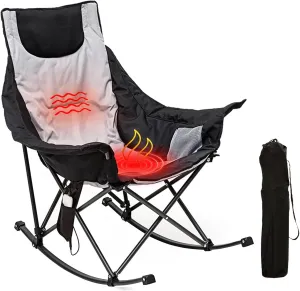 SUNNYFEEL Heated Camping Chair, Oversized Rocking Camping Chair for Adults 500 LBS,Folding Lawn Chair with Padded Patio Recliner, Portable Outdoor Camp Rocker Chairs