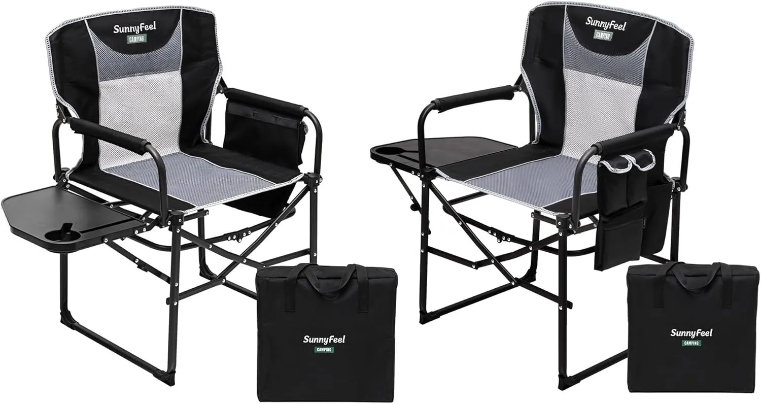 SUNNYFEEL Oversized Camping Directors Chair 2 Pack, Portable Folding Lawn Chairs for Adults Heavy Duty with Side Table,Pocket for Beach, Fishing,Picnic,Concert Outdoor, Foldable Camp Chairs
