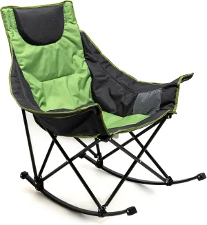 SUNNYFEEL Oversized Rocking Camping Chair, Fully Padded Patio Chair with Side Pocket, High Back Portable Lawn Recliner with Headrest, Outdoor Camp Rocker Chairs for Adults Heavy Duty 500 LBS