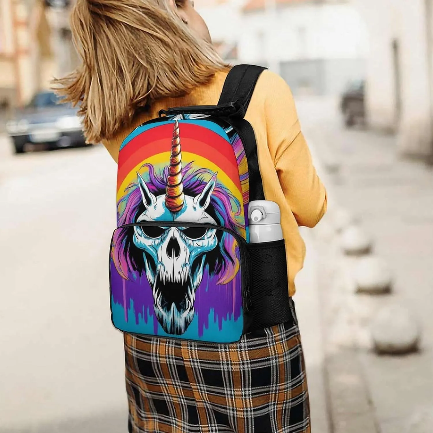 Supdreamc Adults Lightweight Halloween Rainbow Unicorns Zombie Rucksacks Large Capacity Bookbag With Adjustable Shoulder Straps for Trekking Outdoors Bicycle