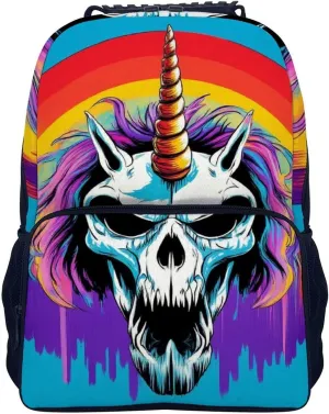 Supdreamc Adults Lightweight Halloween Rainbow Unicorns Zombie Rucksacks Large Capacity Bookbag With Adjustable Shoulder Straps for Trekking Outdoors Bicycle