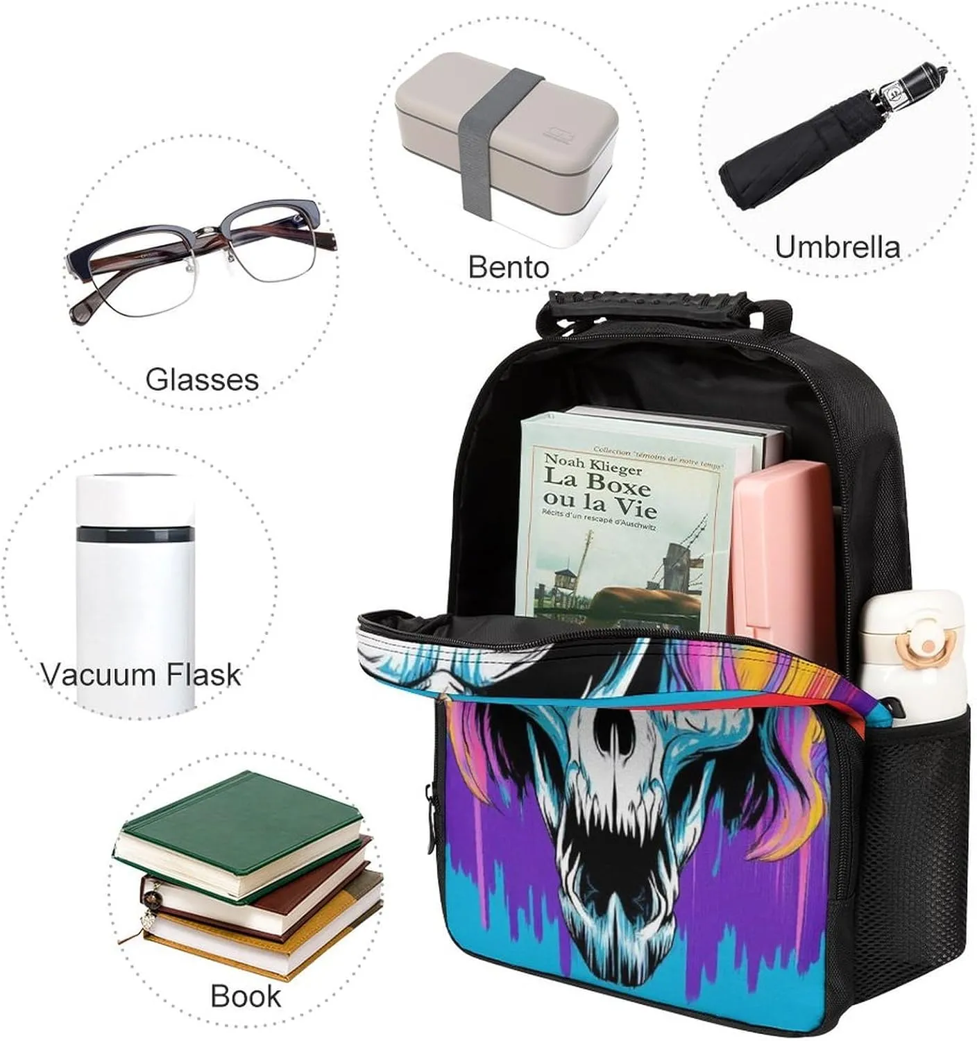 Supdreamc Adults Lightweight Halloween Rainbow Unicorns Zombie Rucksacks Large Capacity Bookbag With Adjustable Shoulder Straps for Trekking Outdoors Bicycle