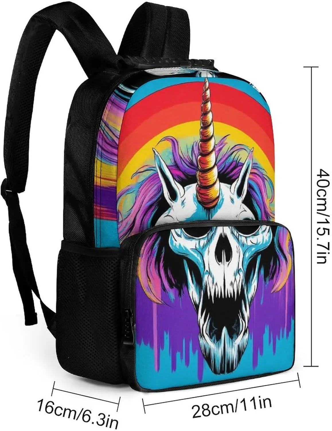 Supdreamc Adults Lightweight Halloween Rainbow Unicorns Zombie Rucksacks Large Capacity Bookbag With Adjustable Shoulder Straps for Trekking Outdoors Bicycle