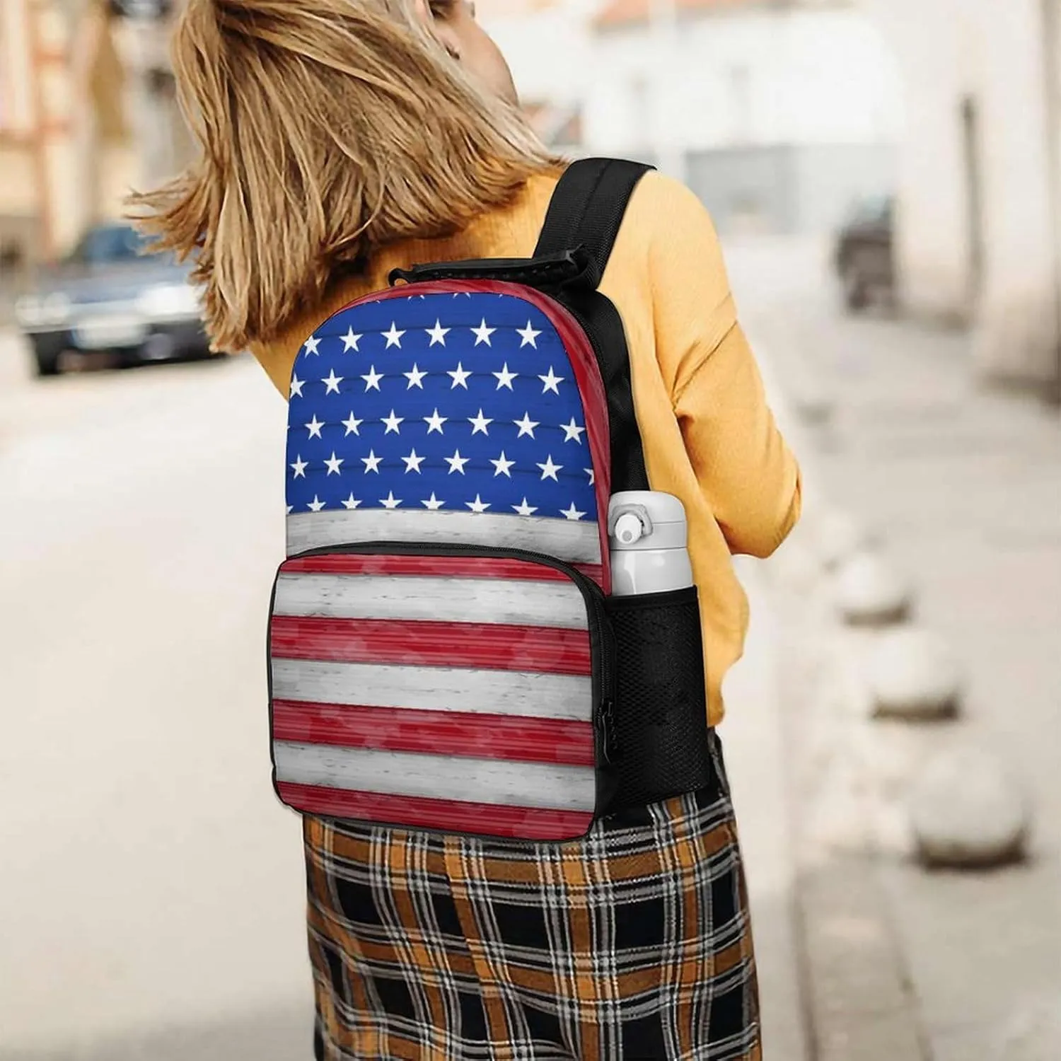 Supdreamc Adults Lightweight Red Blue White American Flag Rucksacks Large Capacity Bookbag With Adjustable Shoulder Straps for Trekking Outdoors Bicycle