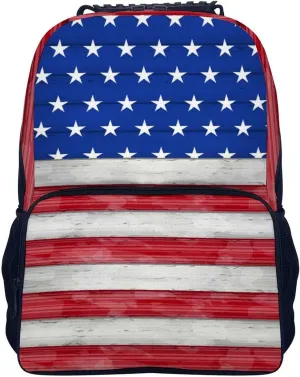 Supdreamc Adults Lightweight Red Blue White American Flag Rucksacks Large Capacity Bookbag With Adjustable Shoulder Straps for Trekking Outdoors Bicycle