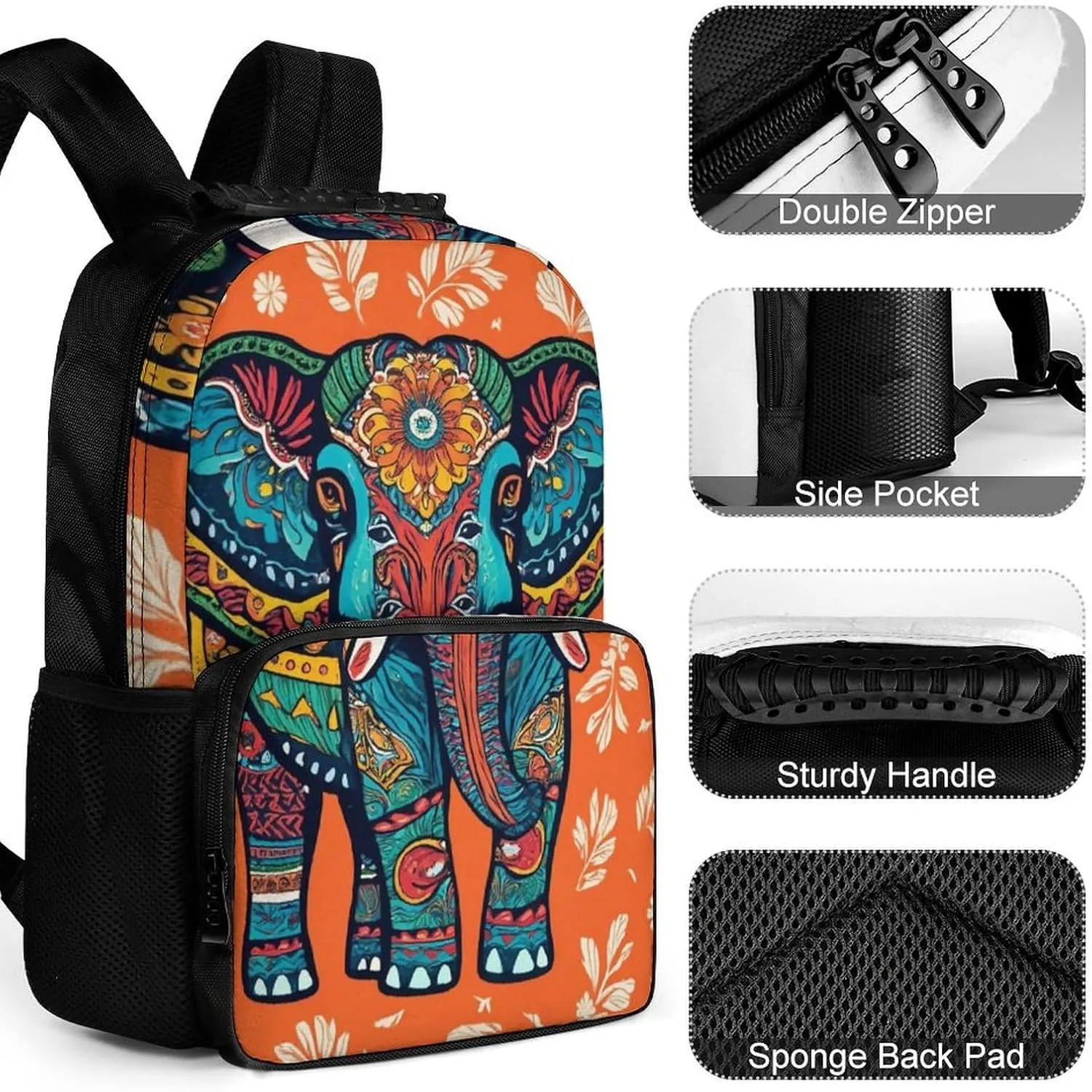 Supdreamc African Tribal Nations Elephants Art Rucksack Polyester Anti-Theft Multipurpose Carry On Bag Large Capacity Travel and Sport Backpack Rucksack With Smooth Zippers