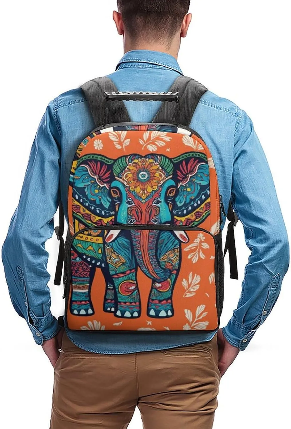 Supdreamc African Tribal Nations Elephants Art Rucksack Polyester Anti-Theft Multipurpose Carry On Bag Large Capacity Travel and Sport Backpack Rucksack With Smooth Zippers