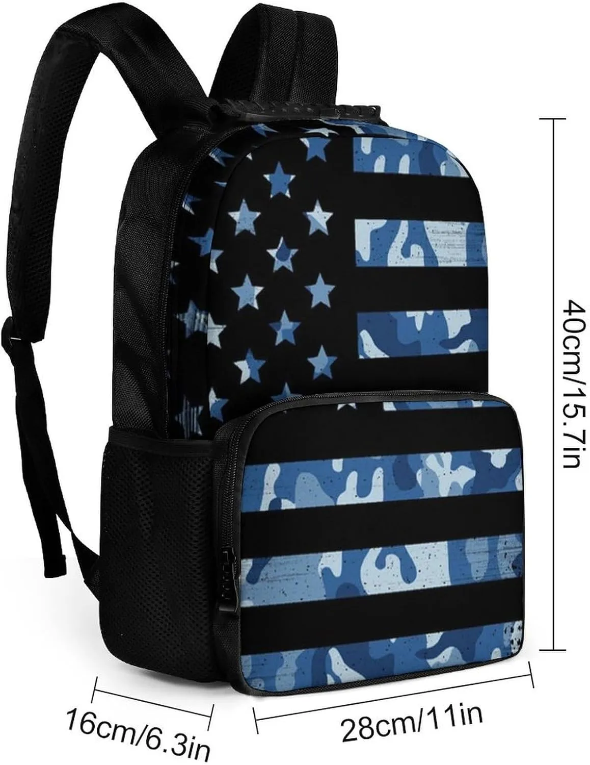 Supdreamc American Flag Patriotic Usa Blue Camo Rucksack Polyester Anti-Theft Multipurpose Carry On Bag Large Capacity Travel and Sport Backpack Rucksack With Smooth Zippers