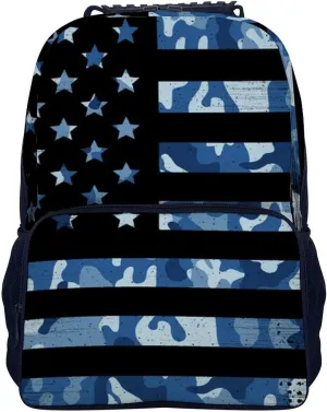 Supdreamc American Flag Patriotic Usa Blue Camo Rucksack Polyester Anti-Theft Multipurpose Carry On Bag Large Capacity Travel and Sport Backpack Rucksack With Smooth Zippers