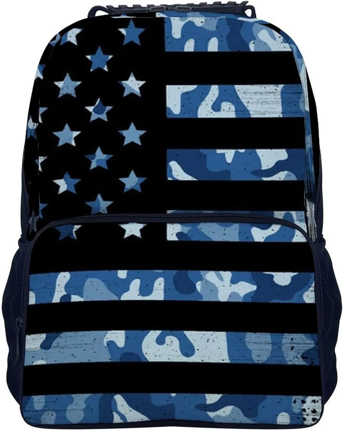 Supdreamc American Flag Patriotic Usa Blue Camo Rucksack Polyester Anti-Theft Multipurpose Carry On Bag Large Capacity Travel and Sport Backpack Rucksack With Smooth Zippers