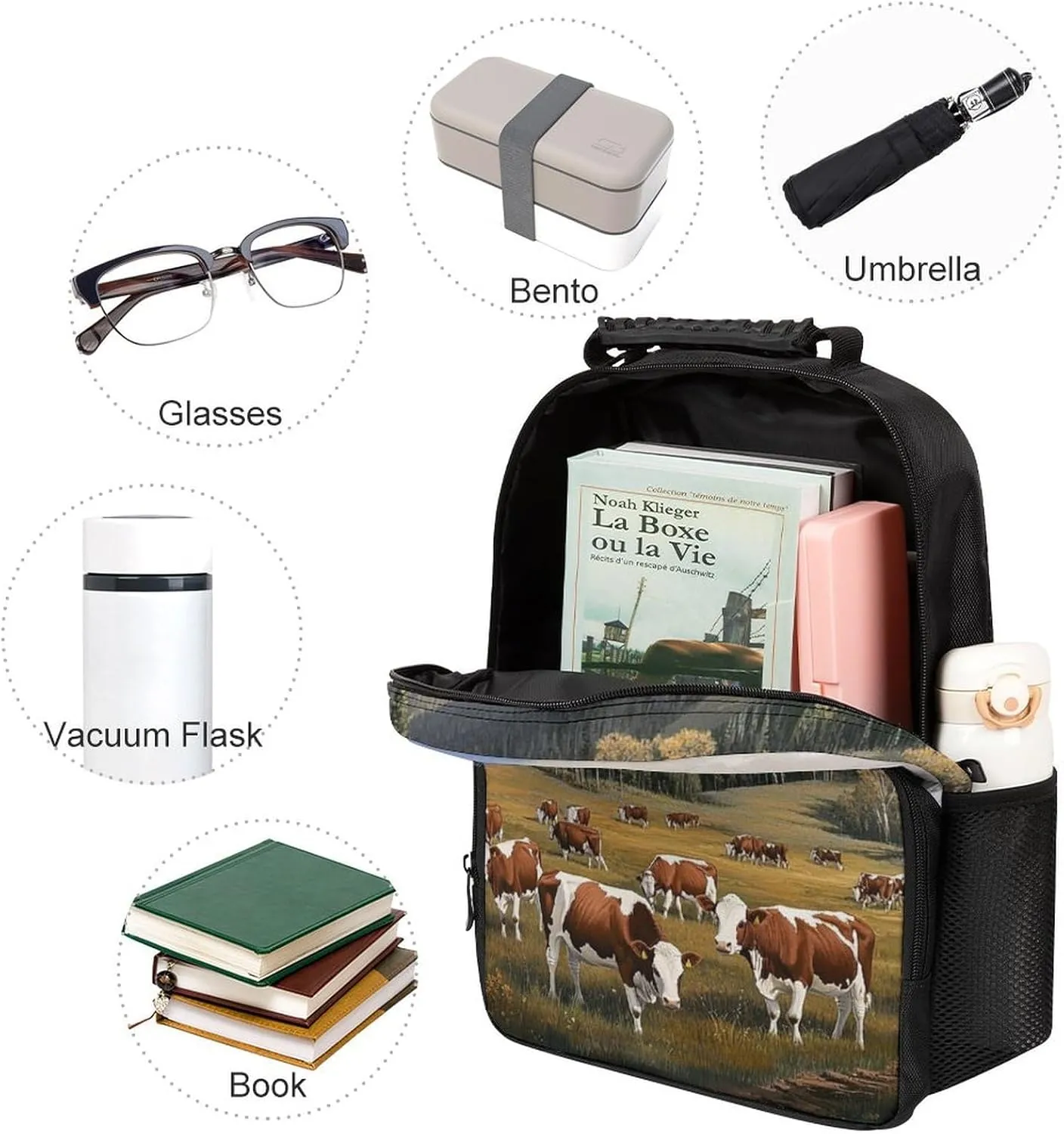 Supdreamc Animal Herefords Cattle Party Rucksacks Lightweight Multipurpose Anti-Theft Shoulder Bag Big Capacity Traveling & Camping Backpack With Side Pockets