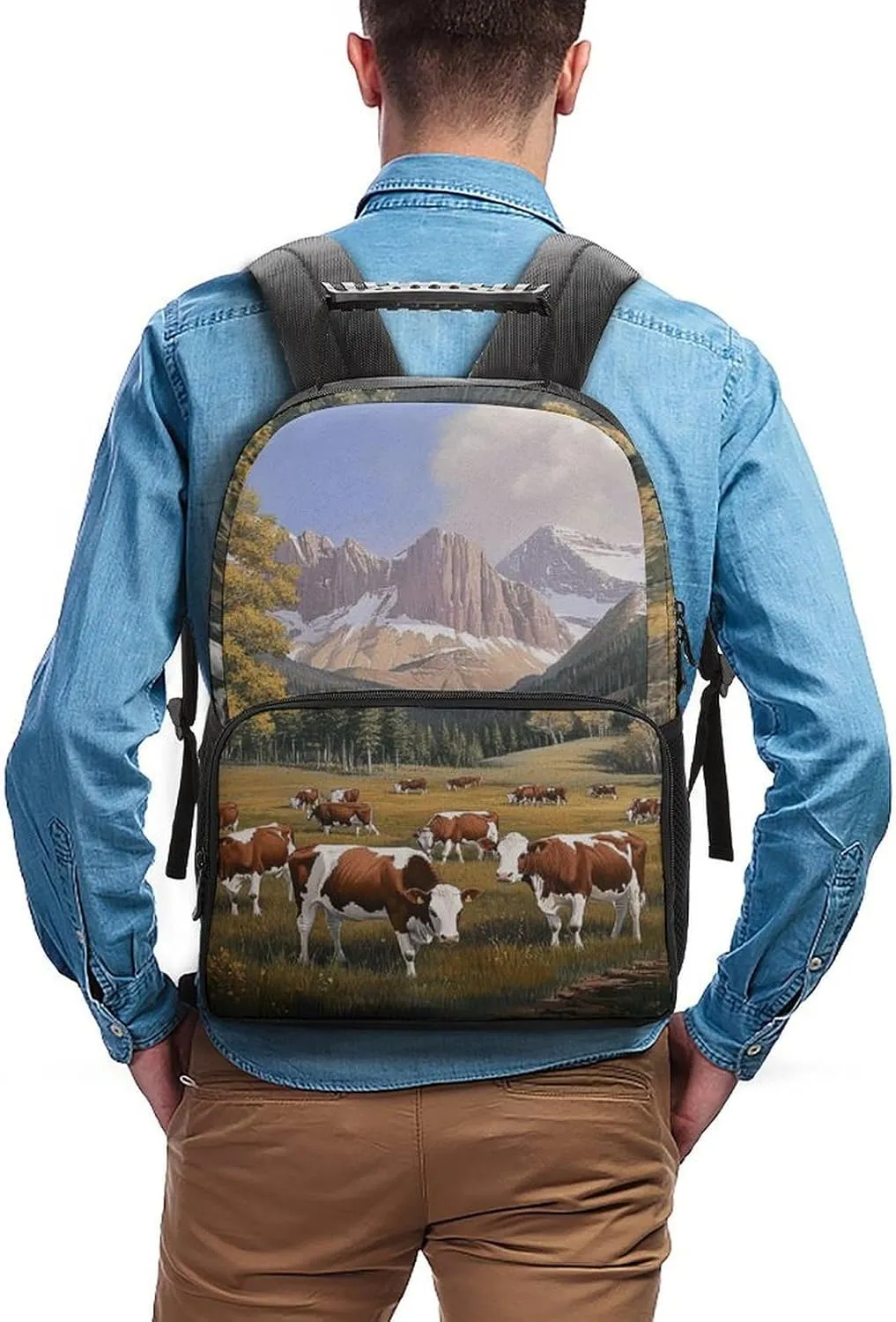Supdreamc Animal Herefords Cattle Party Rucksacks Lightweight Multipurpose Anti-Theft Shoulder Bag Big Capacity Traveling & Camping Backpack With Side Pockets