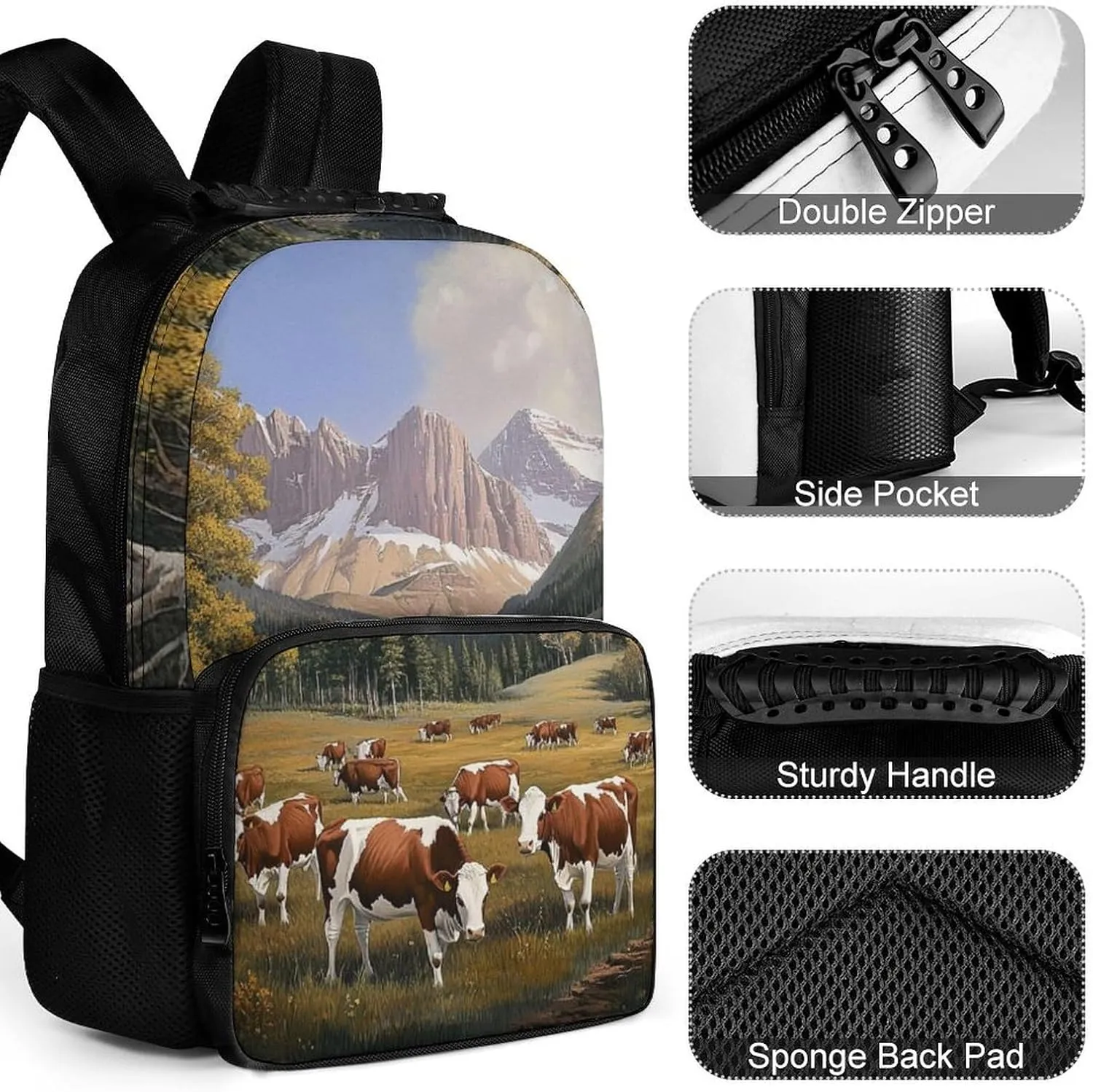 Supdreamc Animal Herefords Cattle Party Rucksacks Lightweight Multipurpose Anti-Theft Shoulder Bag Big Capacity Traveling & Camping Backpack With Side Pockets
