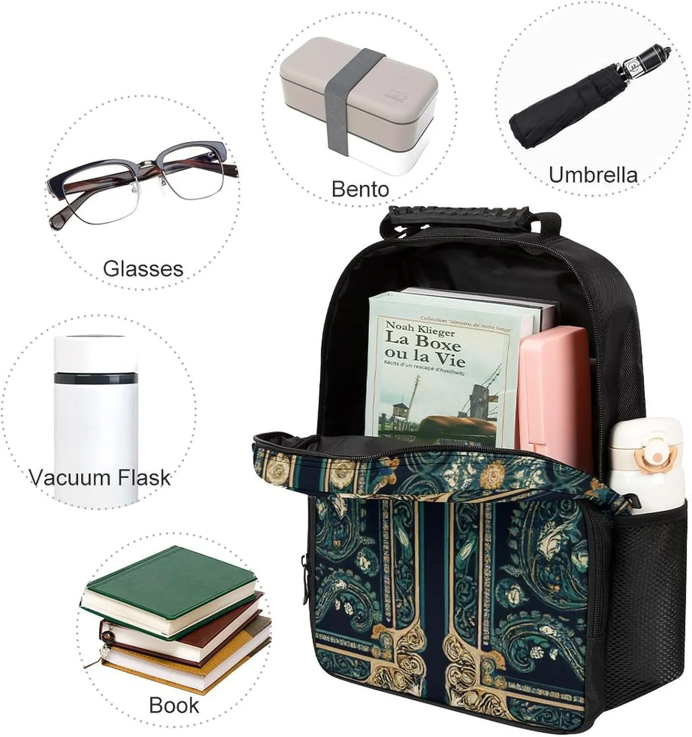 Supdreamc Boho Vintage Paisley Bandana Print Rucksack Polyester Anti-Theft Multipurpose Bookbag Big Capacity Travel and Sport Backpack Rucksack With Side Pockets