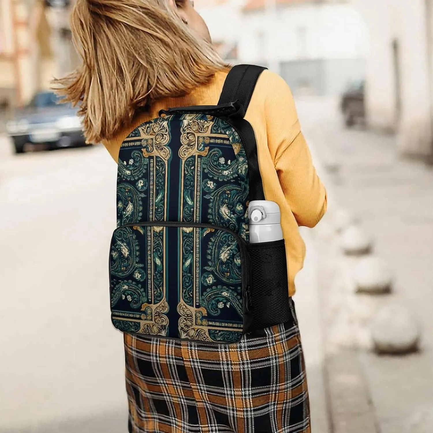 Supdreamc Boho Vintage Paisley Bandana Print Rucksack Polyester Anti-Theft Multipurpose Bookbag Big Capacity Travel and Sport Backpack Rucksack With Side Pockets