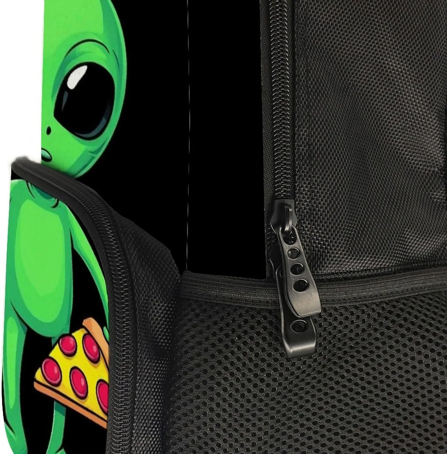 Supdreamc Funny Space Alien Eating Pizza Peace Shoulder Book Bags Polyester Multipurpose Anti-Theft Carry On Bag Large Capacity Travel Hiking & Camping Rucksack