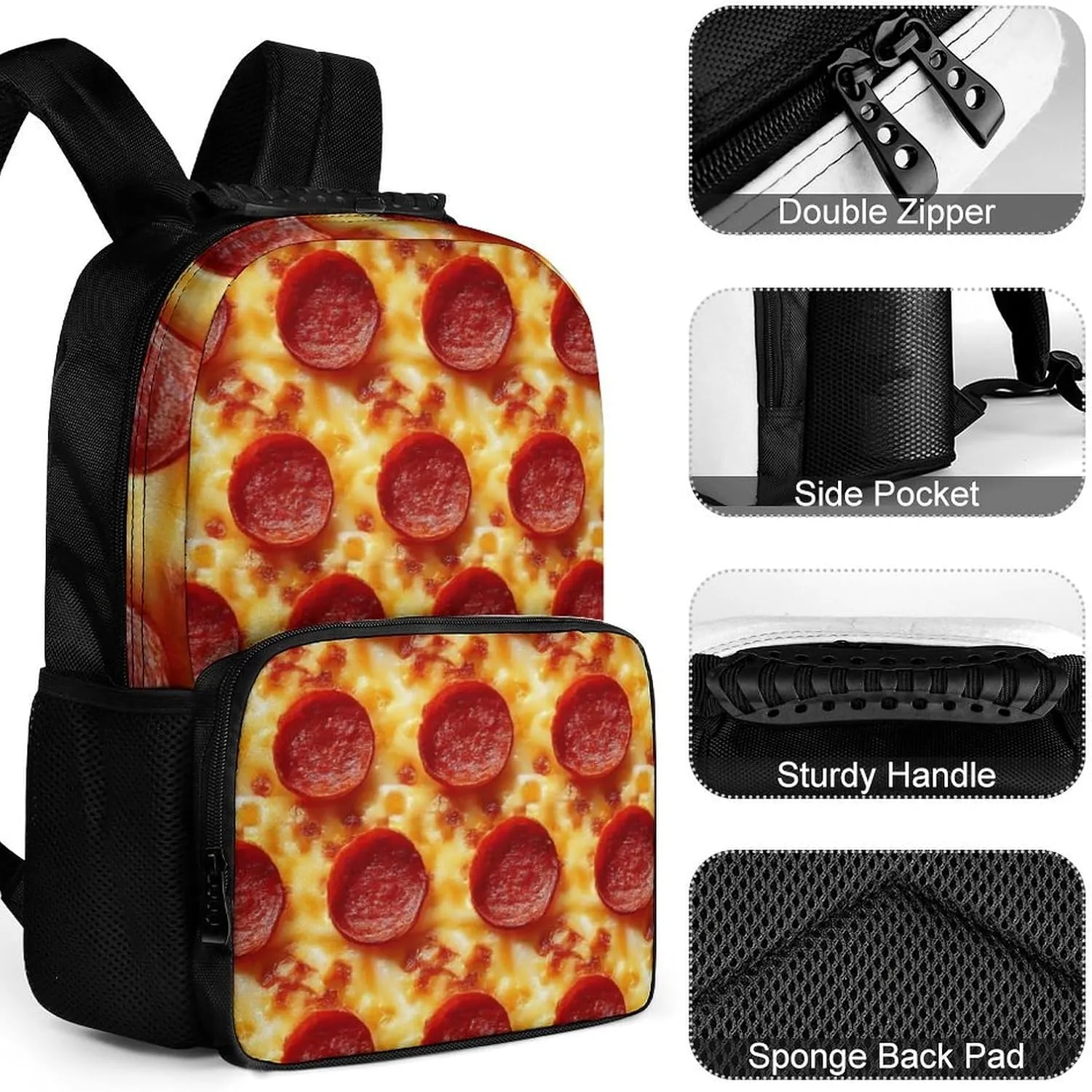 Supdreamc Lightweight Daypack Backpack for Trekking Work Running - Big Capacity Multipurpose Anti-Theft Bookbag, Pepperoni Pizza Business Computer Bag
