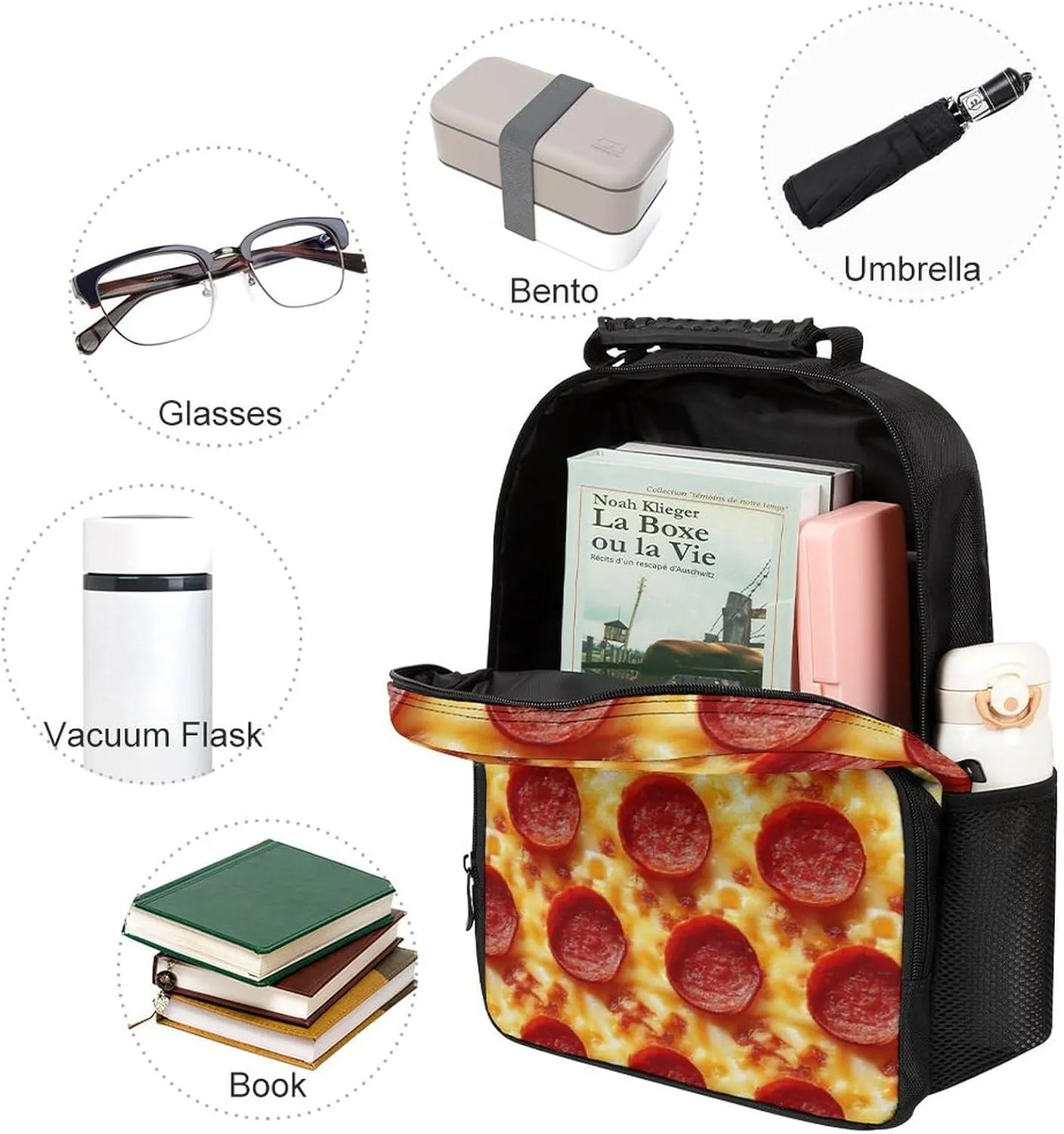 Supdreamc Lightweight Daypack Backpack for Trekking Work Running - Big Capacity Multipurpose Anti-Theft Bookbag, Pepperoni Pizza Business Computer Bag