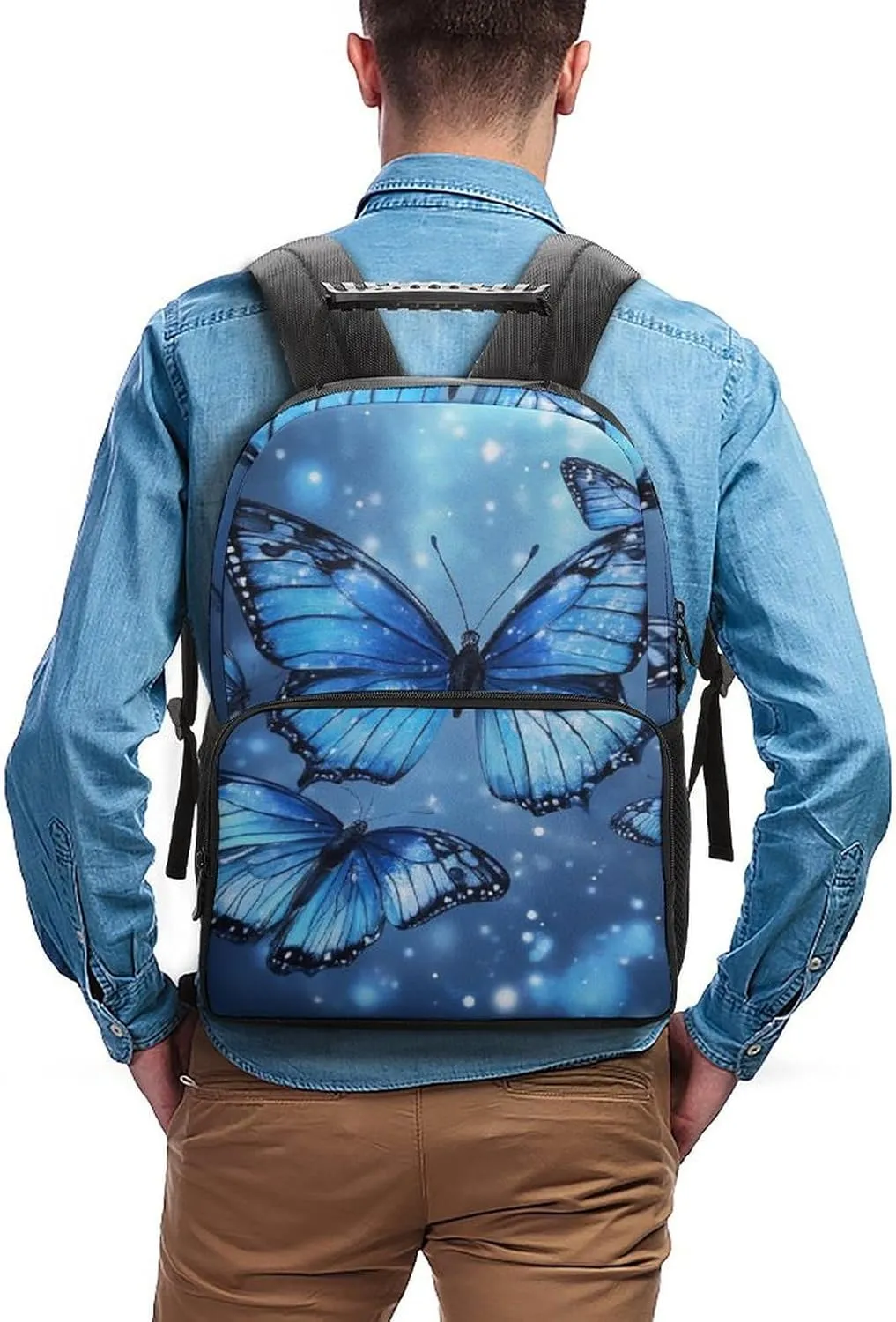 Supdreamc Lightweight Daypack for Camping Business Walking Cycling - Large Capacity Anti-Theft Multipurpose Bookbag, Sky Blue Butterfly Gym Outdoor Hiking Backpack