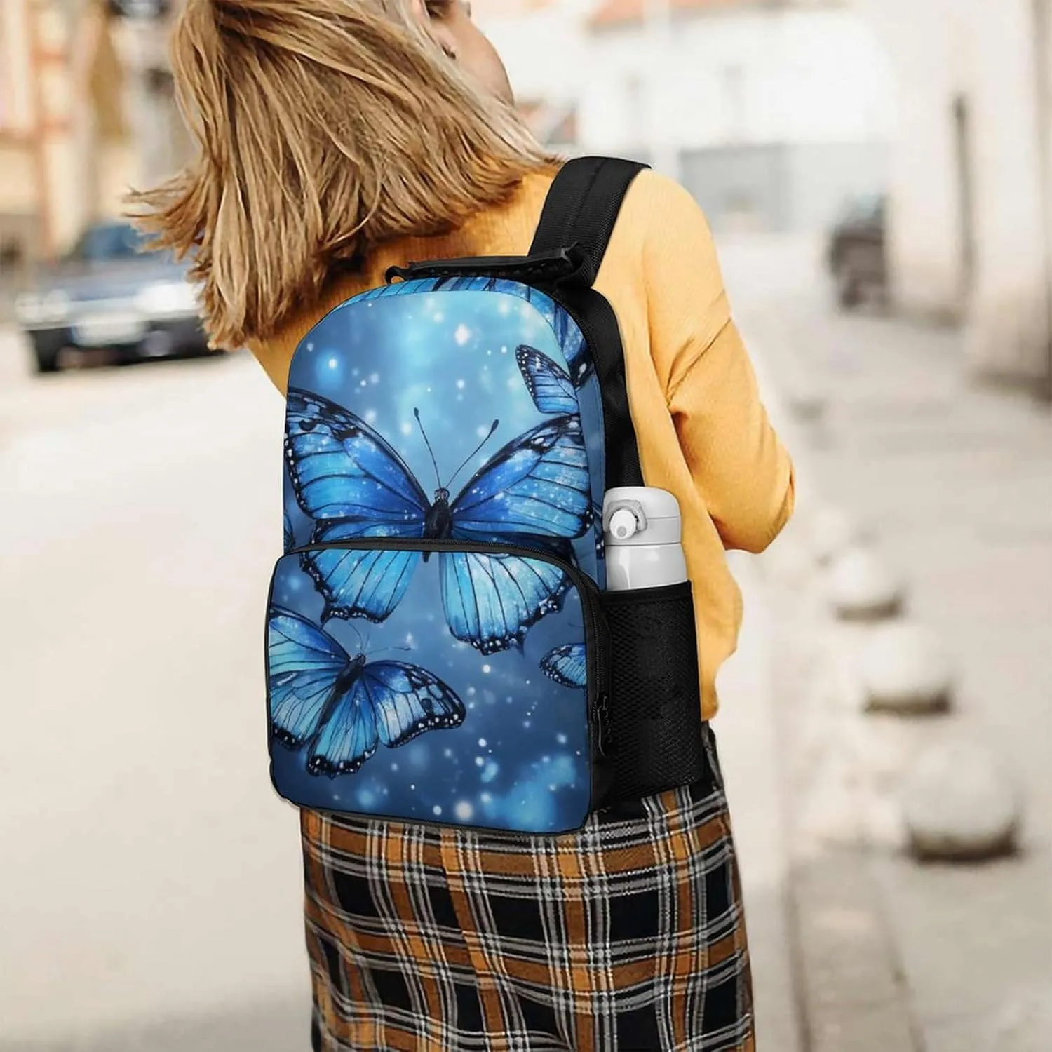 Supdreamc Lightweight Daypack for Camping Business Walking Cycling - Large Capacity Anti-Theft Multipurpose Bookbag, Sky Blue Butterfly Gym Outdoor Hiking Backpack