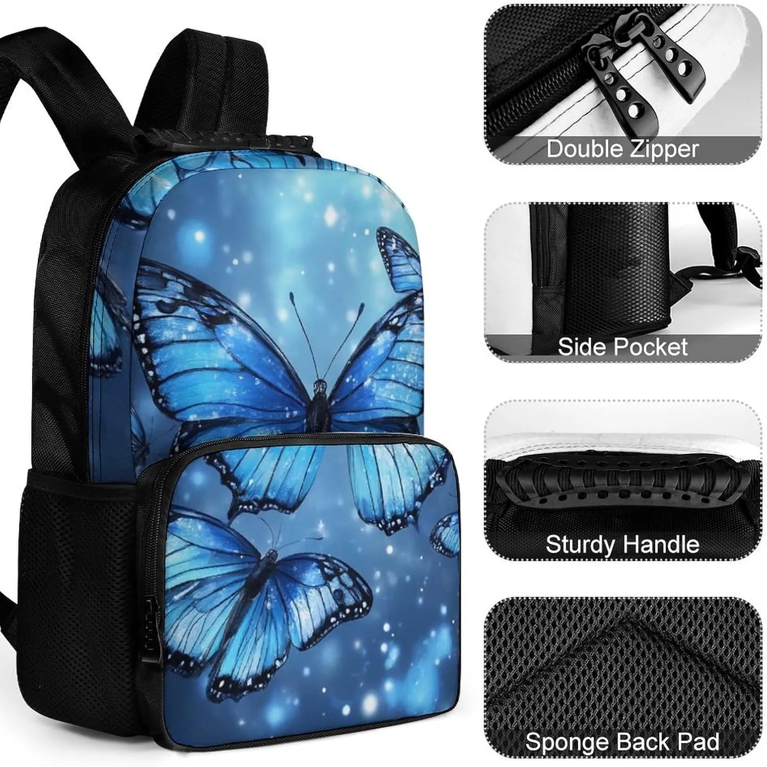 Supdreamc Lightweight Daypack for Camping Business Walking Cycling - Large Capacity Anti-Theft Multipurpose Bookbag, Sky Blue Butterfly Gym Outdoor Hiking Backpack