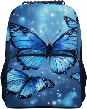 Supdreamc Lightweight Daypack for Camping Business Walking Cycling - Large Capacity Anti-Theft Multipurpose Bookbag, Sky Blue Butterfly Gym Outdoor Hiking Backpack