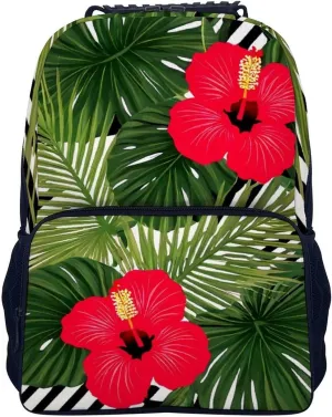 Supdreamc Lightweight Daypack for Camping Business Walking Cycling - Large Capacity Anti-Theft Multipurpose Bookbag, Tropical Palm Leaves Hibiscus Gym Outdoor Hiking Backpack