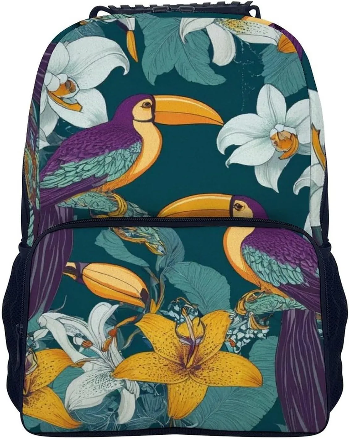 Supdreamc Lightweight Rucksack for Sports Travel Running - Big Capacity Multipurpose Anti-Theft Bookbag, Hornbill Toucan Bird Floral Travel and Sport Backpack Rucksack