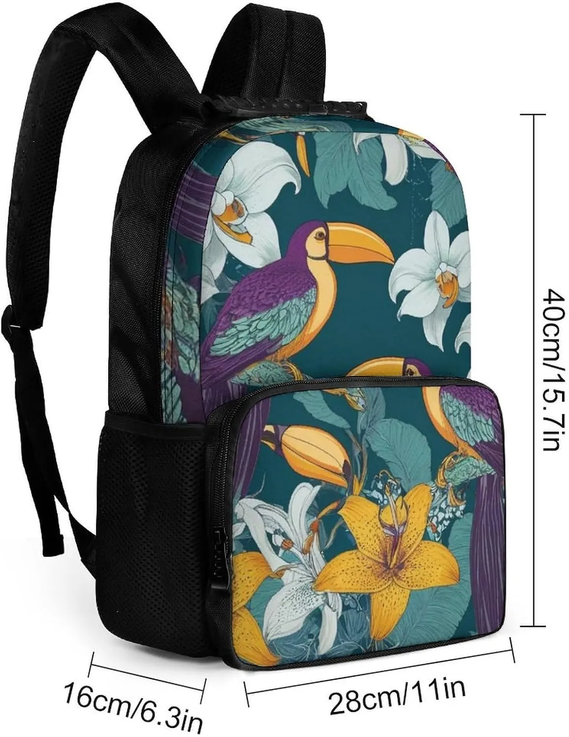 Supdreamc Lightweight Rucksack for Sports Travel Running - Big Capacity Multipurpose Anti-Theft Bookbag, Hornbill Toucan Bird Floral Travel and Sport Backpack Rucksack