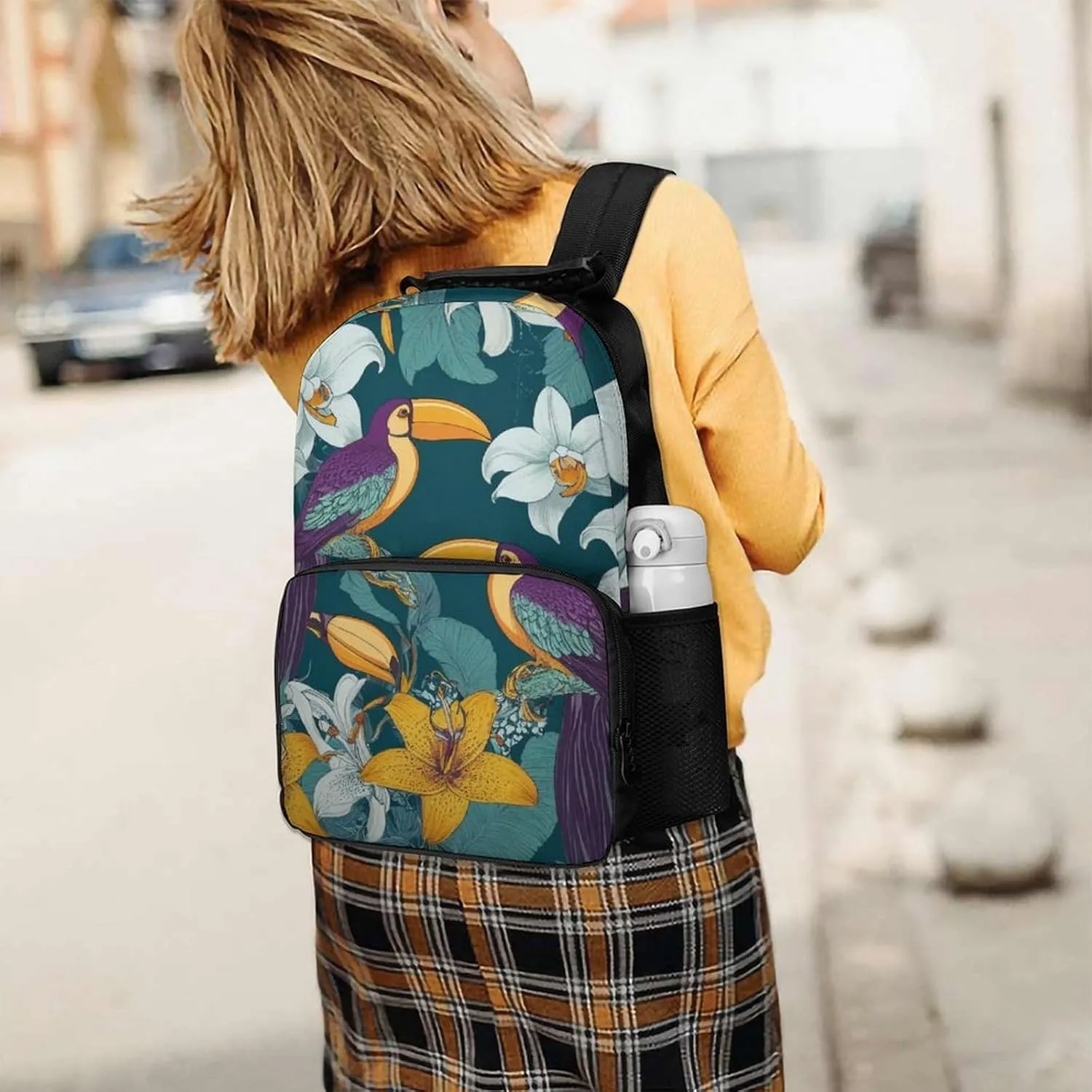 Supdreamc Lightweight Rucksack for Sports Travel Running - Big Capacity Multipurpose Anti-Theft Bookbag, Hornbill Toucan Bird Floral Travel and Sport Backpack Rucksack
