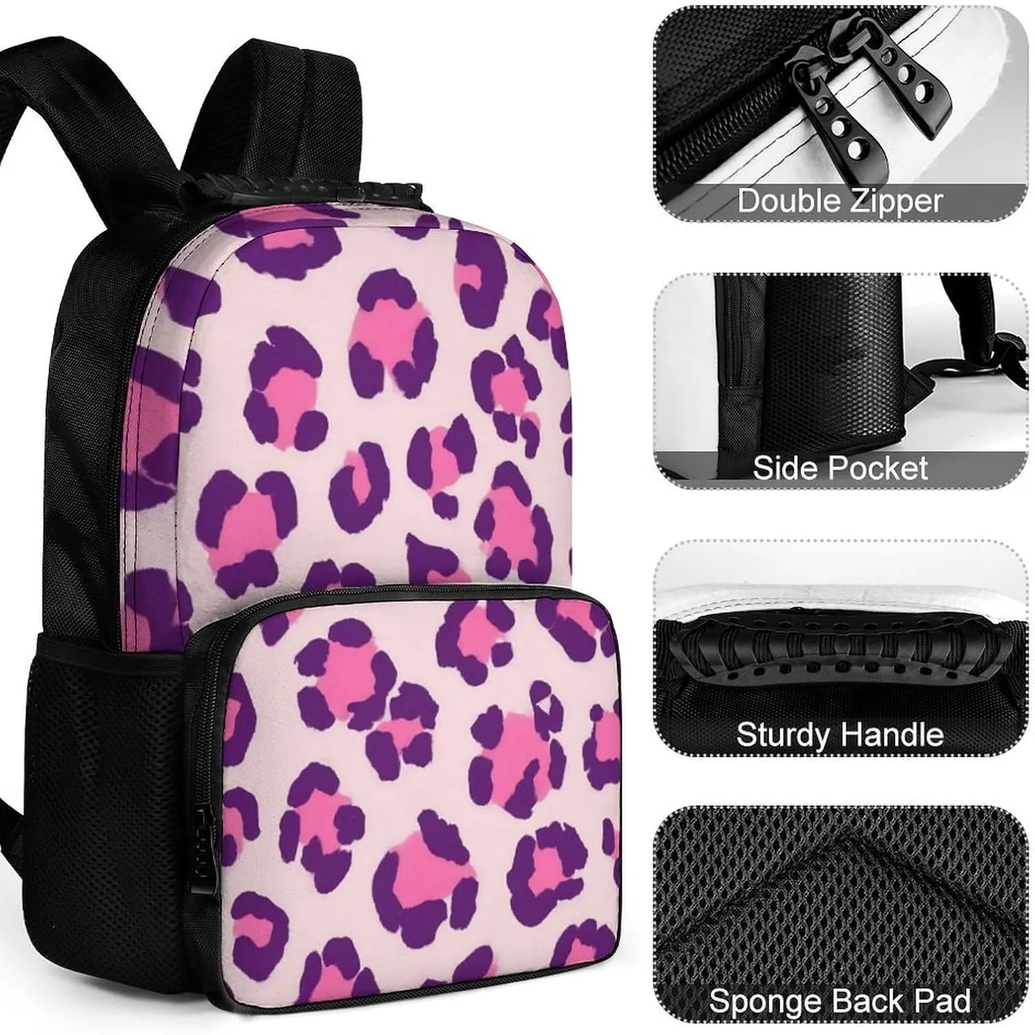 Supdreamc Lightweight Rucksacks for Camping Picnic Walking Cycling - Large Capacity Multipurpose Anti-Theft Carry On Bag, Cheetah Leopard Print Floral Pink Travel Hiking & Camping Rucksack