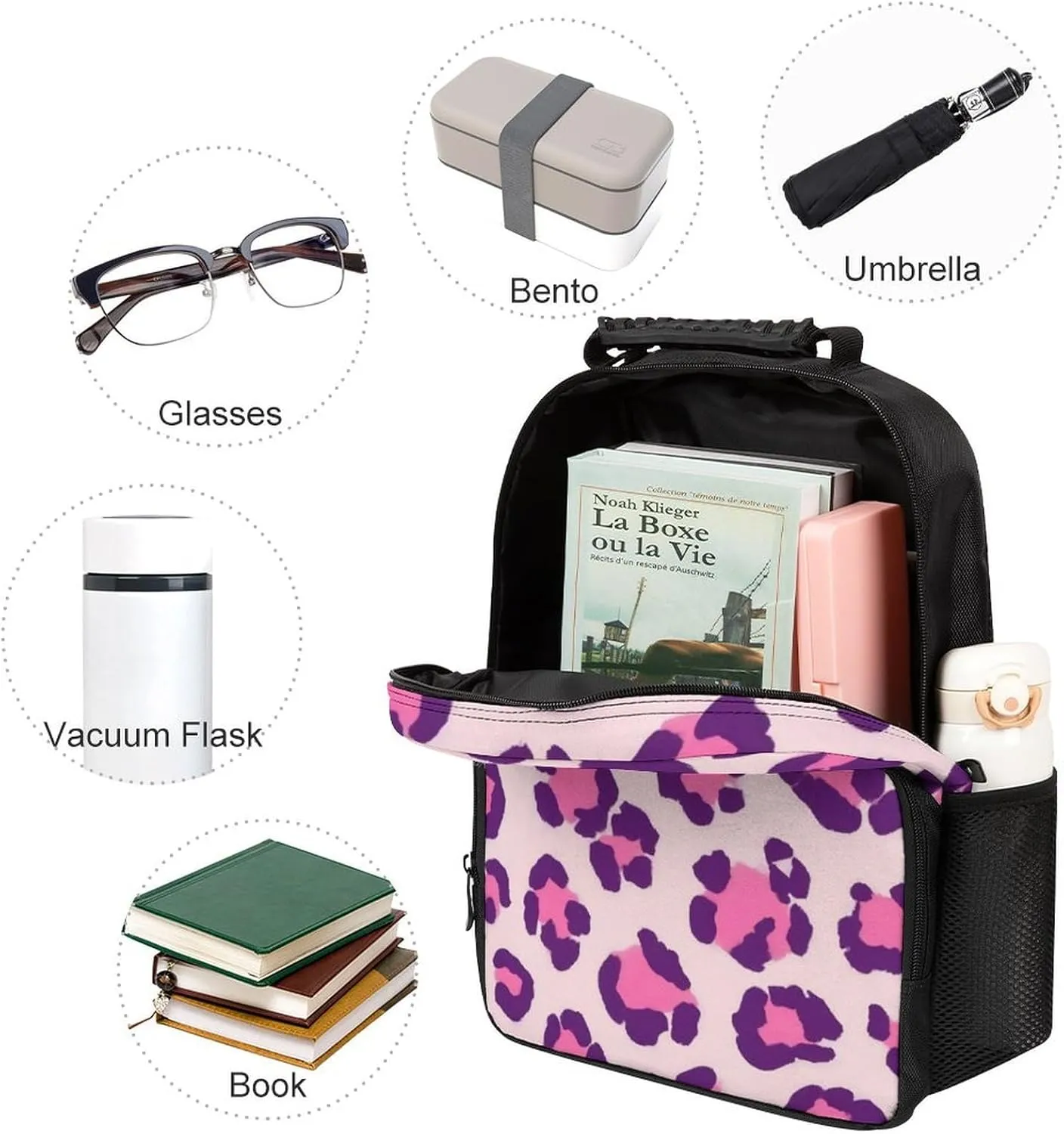 Supdreamc Lightweight Rucksacks for Camping Picnic Walking Cycling - Large Capacity Multipurpose Anti-Theft Carry On Bag, Cheetah Leopard Print Floral Pink Travel Hiking & Camping Rucksack