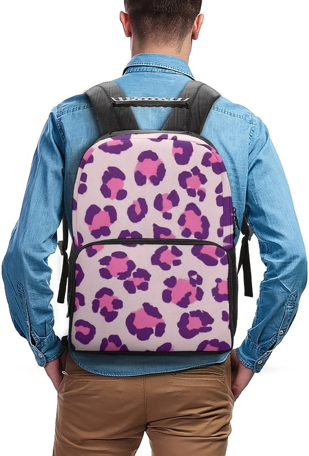Supdreamc Lightweight Rucksacks for Camping Picnic Walking Cycling - Large Capacity Multipurpose Anti-Theft Carry On Bag, Cheetah Leopard Print Floral Pink Travel Hiking & Camping Rucksack