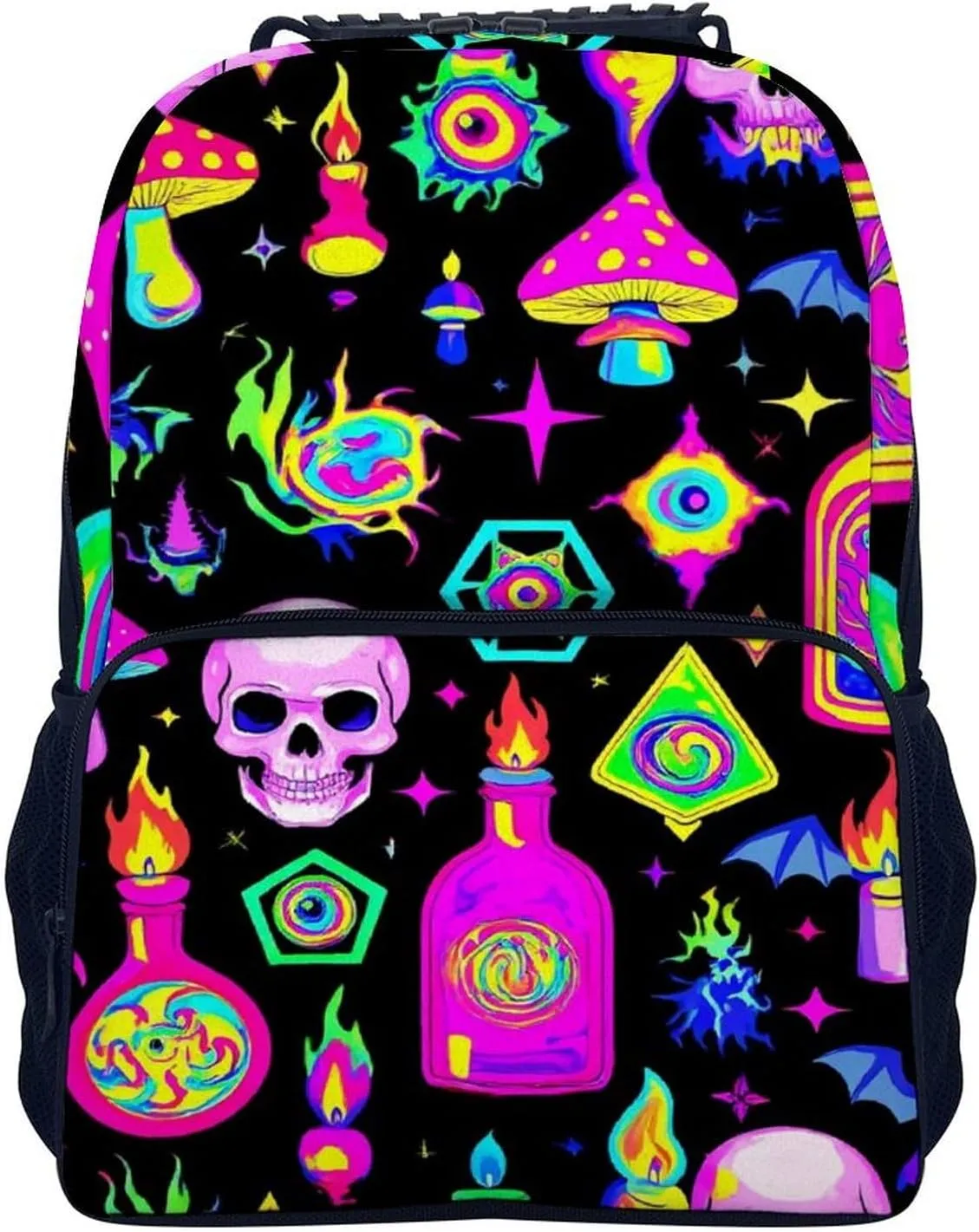 Supdreamc Lightweight Rucksacks for Climbing Outdoors Walking Cycling - Large Capacity Anti-Theft Multipurpose Carry On Bag, Goth Gothic Skull Mushroom Magic Witch Witchy Camping Outdoor Backpack