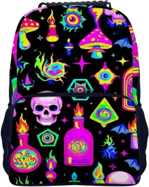 Supdreamc Lightweight Rucksacks for Climbing Outdoors Walking Cycling - Large Capacity Anti-Theft Multipurpose Carry On Bag, Goth Gothic Skull Mushroom Magic Witch Witchy Camping Outdoor Backpack
