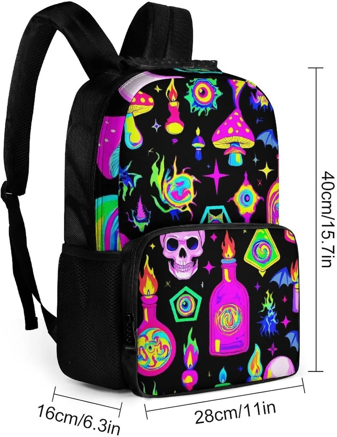 Supdreamc Lightweight Rucksacks for Climbing Outdoors Walking Cycling - Large Capacity Anti-Theft Multipurpose Carry On Bag, Goth Gothic Skull Mushroom Magic Witch Witchy Camping Outdoor Backpack