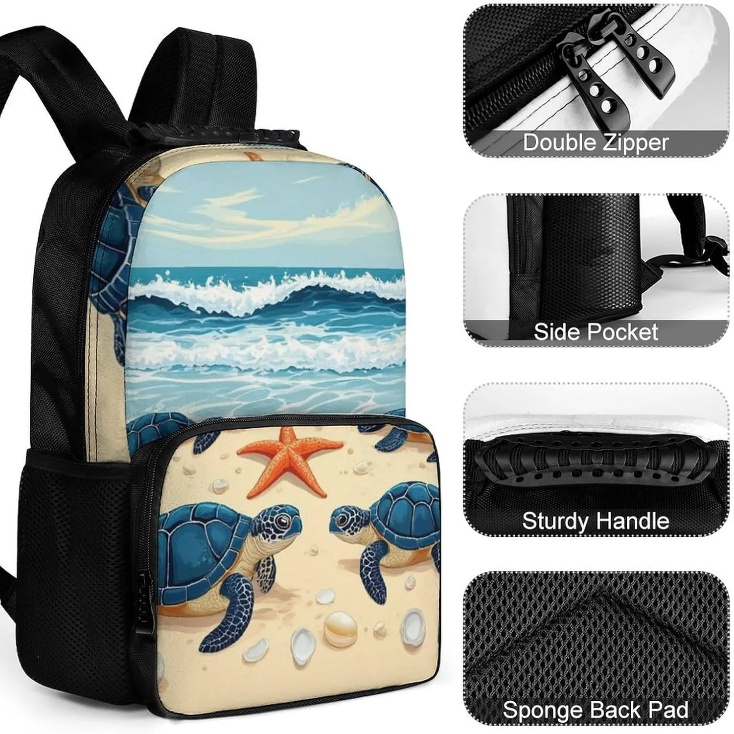 Supdreamc Men & Women Lightweight Beach Turtles Casual Daypack Large Capacity Bookbag With Adjustable Shoulder Straps for Gym Business Bicycle