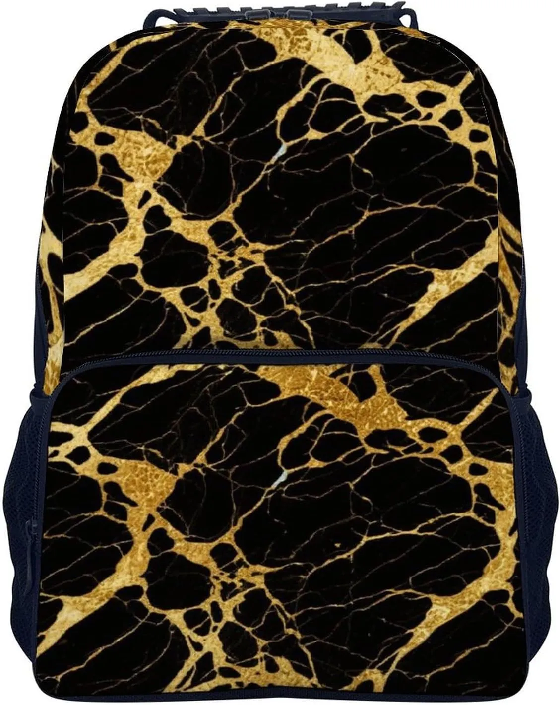 Supdreamc Men & Women Lightweight Black Marble Gold Texture Art Casual Daypack Large Capacity Bookbag With Adjustable Shoulder Straps for Gym Business Bicycle